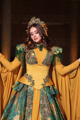 AHENK SARI ZÜMRÜT KORSELİ YÖRESEL KAFTAN