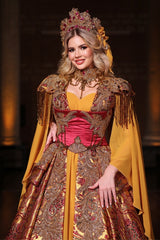 IŞIL FUŞYA SARI KORSELİ YÖRESEL KAFTAN