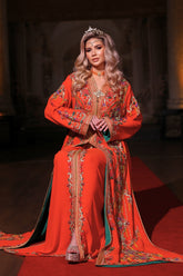 GÜNEŞ TURUNCU ALTIN İŞLEMELİ KINA FİSTAN