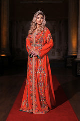 GÜNEŞ TURUNCU ALTIN İŞLEMELİ KINA FİSTAN