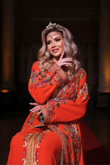 GÜNEŞ TURUNCU ALTIN İŞLEMELİ KINA FİSTAN