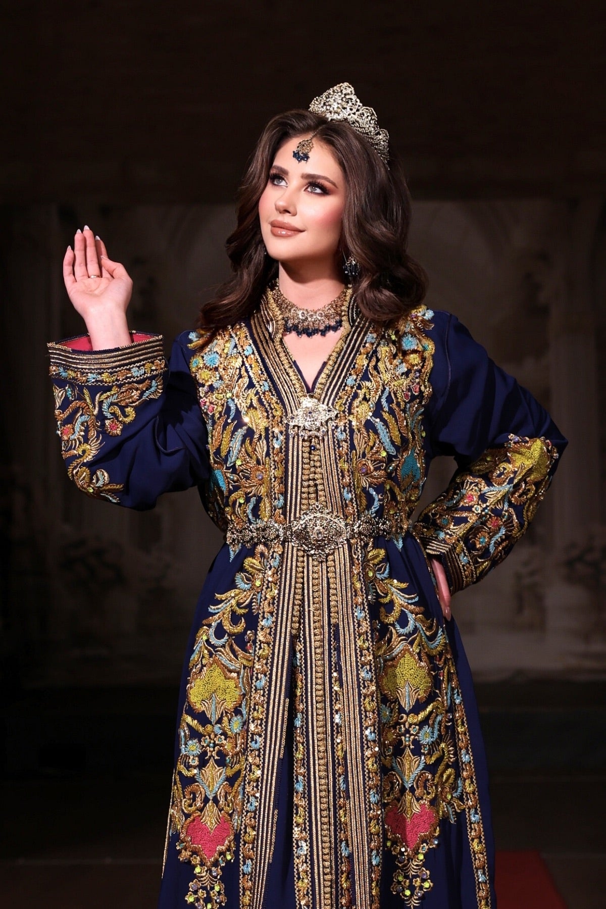 GECE LACİVERT ALTIN İŞLEMELİ KINA FİSTAN