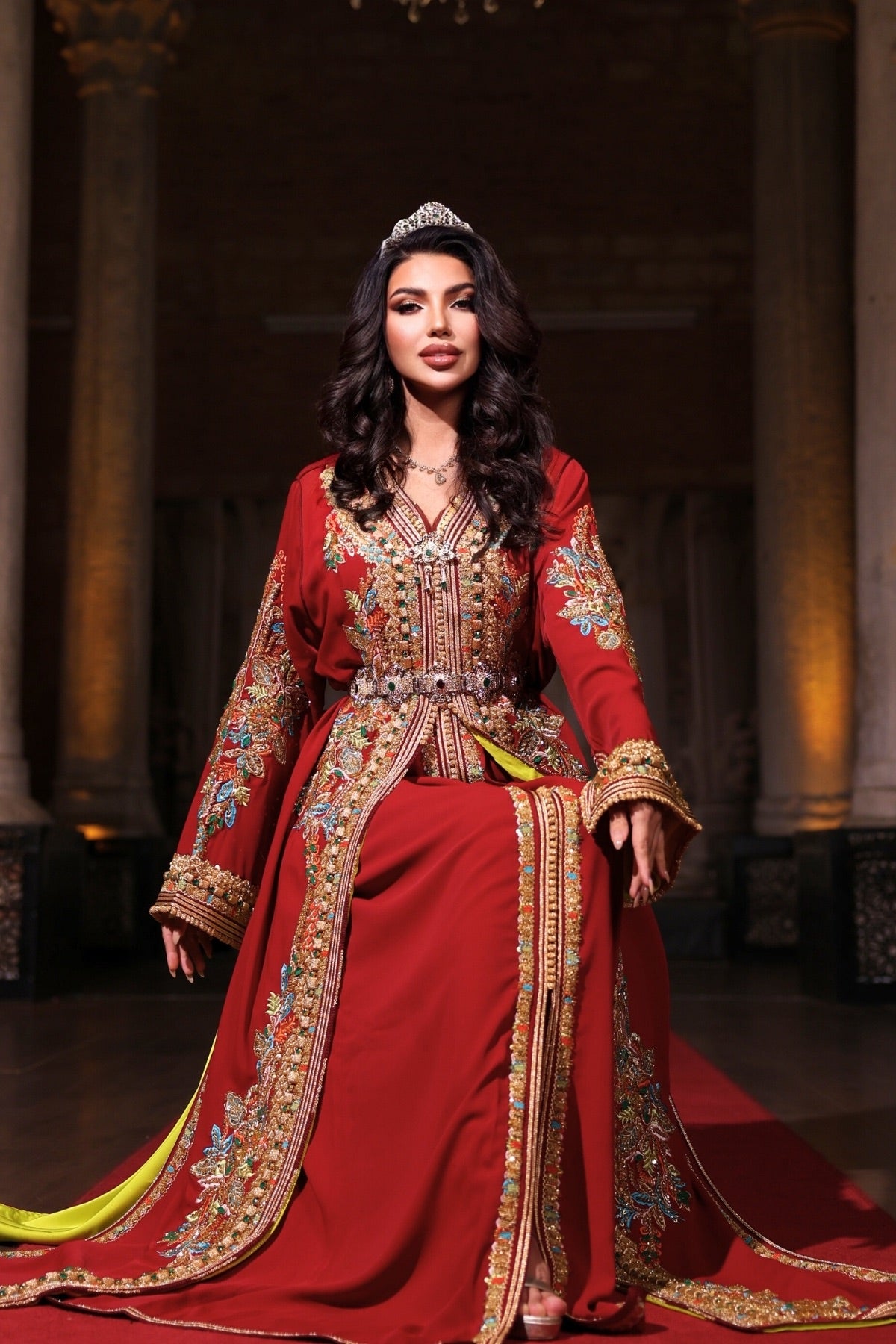 ALEV BORDO ALTIN İŞLEMELİ KINA FİSTAN