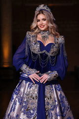 NAZAR LACİVERT KORSELİ YÖRESEL KAFTAN