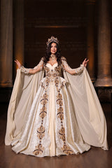 EFSUN KREM GOLD YÖRESEL KAFTAN