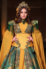 AHENK SARI ZÜMRÜT KORSELİ YÖRESEL KAFTAN