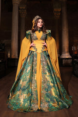 AHENK SARI ZÜMRÜT KORSELİ YÖRESEL KAFTAN