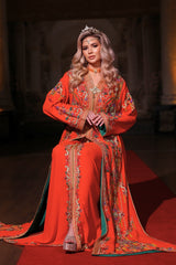 GÜNEŞ TURUNCU ALTIN İŞLEMELİ KINA FİSTAN