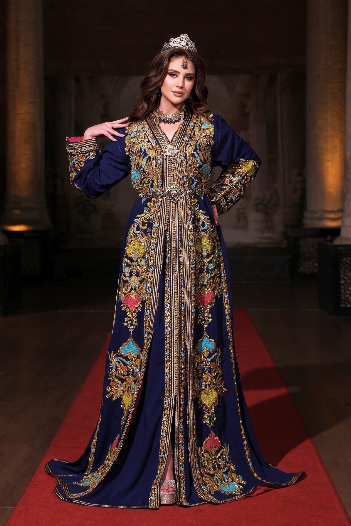 GECE LACİVERT ALTIN İŞLEMELİ KINA FİSTAN