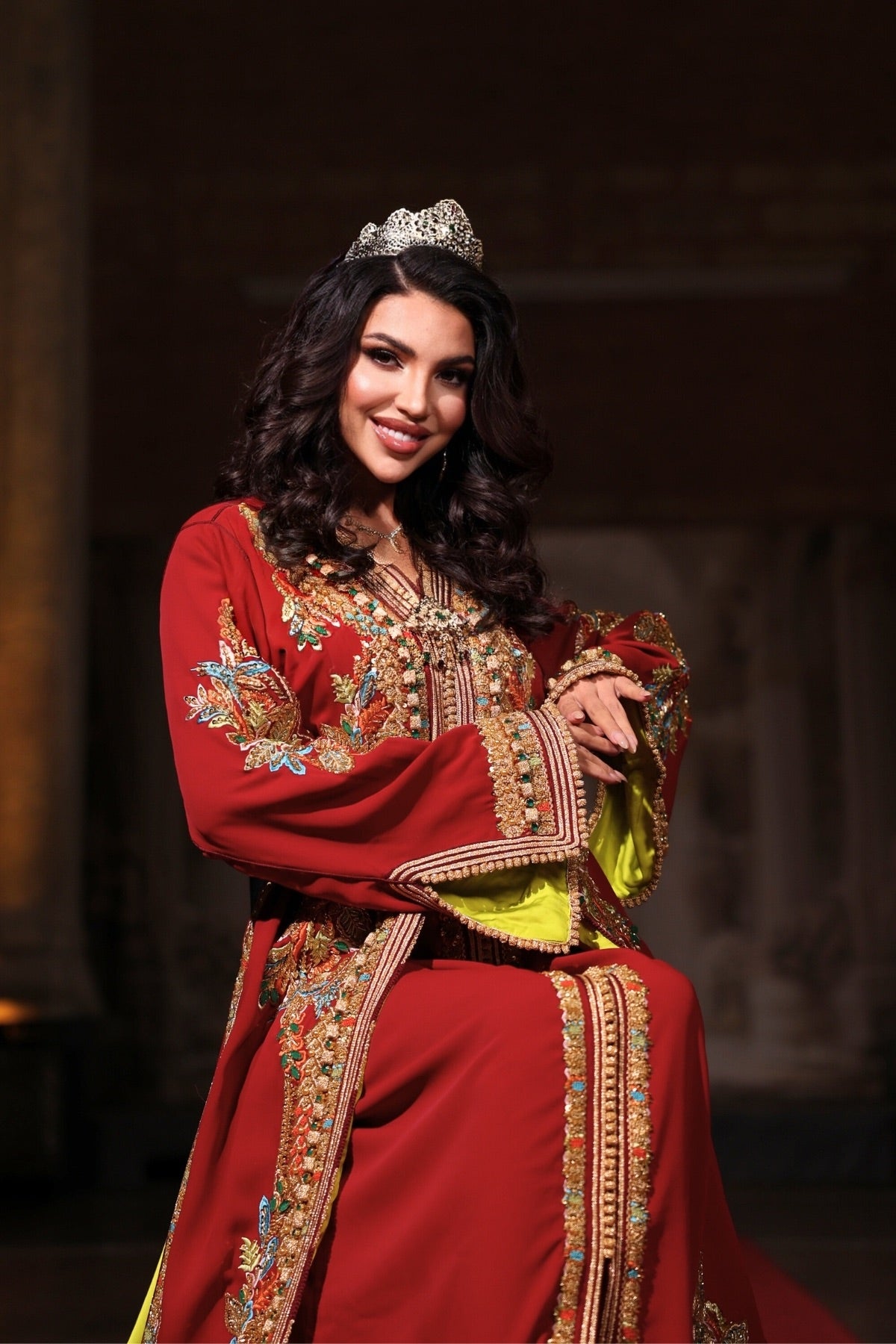 ALEV BORDO ALTIN İŞLEMELİ KINA FİSTAN