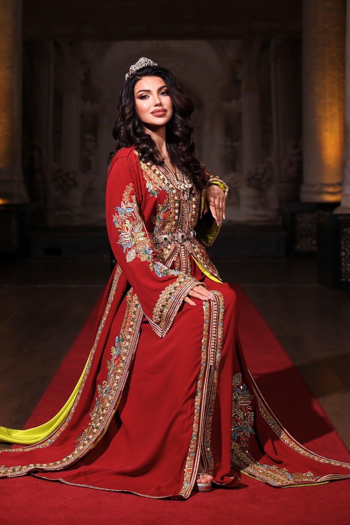 ALEV BORDO ALTIN İŞLEMELİ KINA FİSTAN